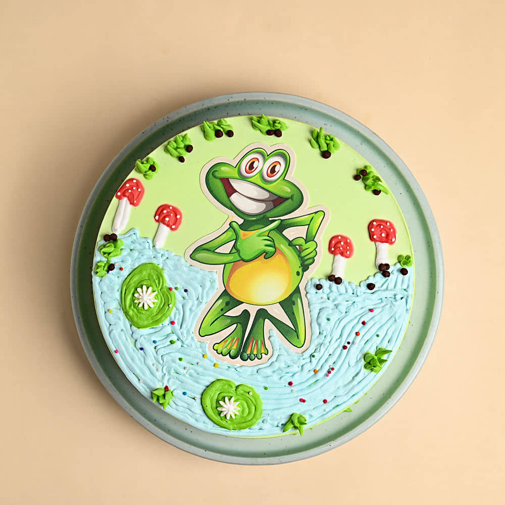 Top View of Playful Frog Paradise Cake