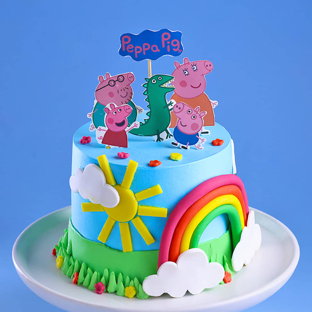 Side View of Playful Peppa And Family Theme Cake
