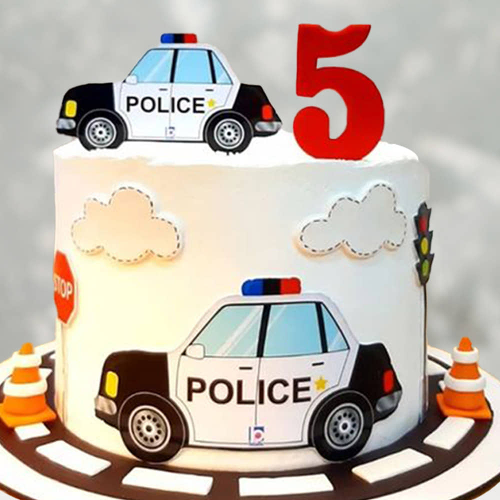 Top View of Police Patrol Car Cream N Sugar Sheet Cake