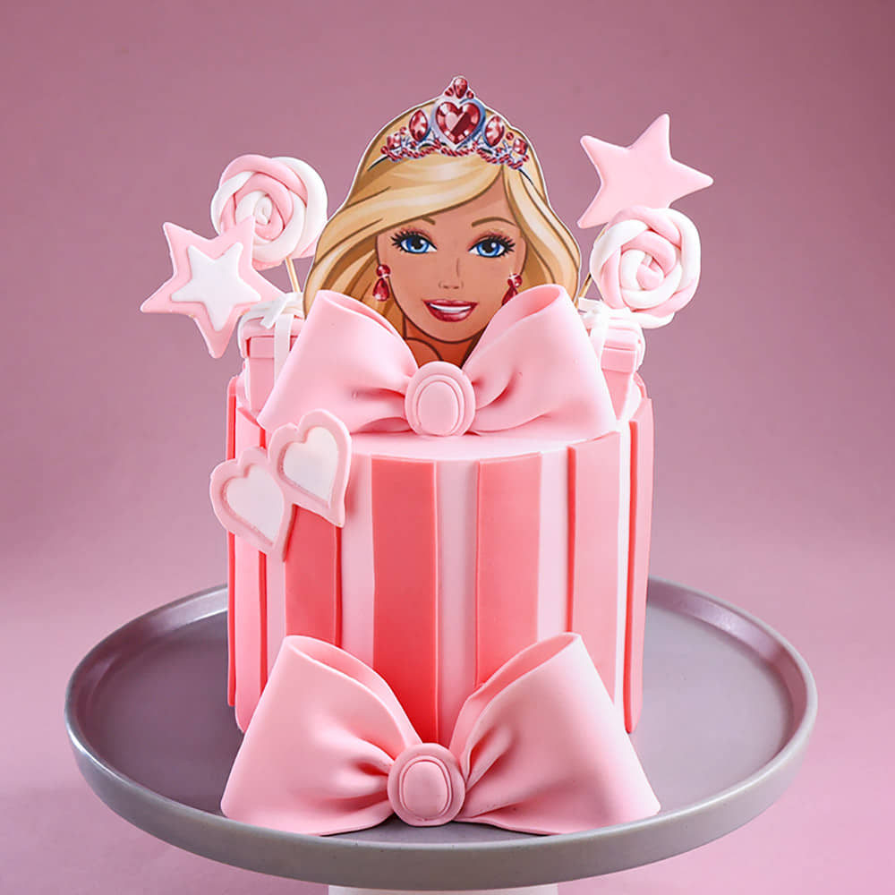 Front View of Princess in Pink Barbie Cake