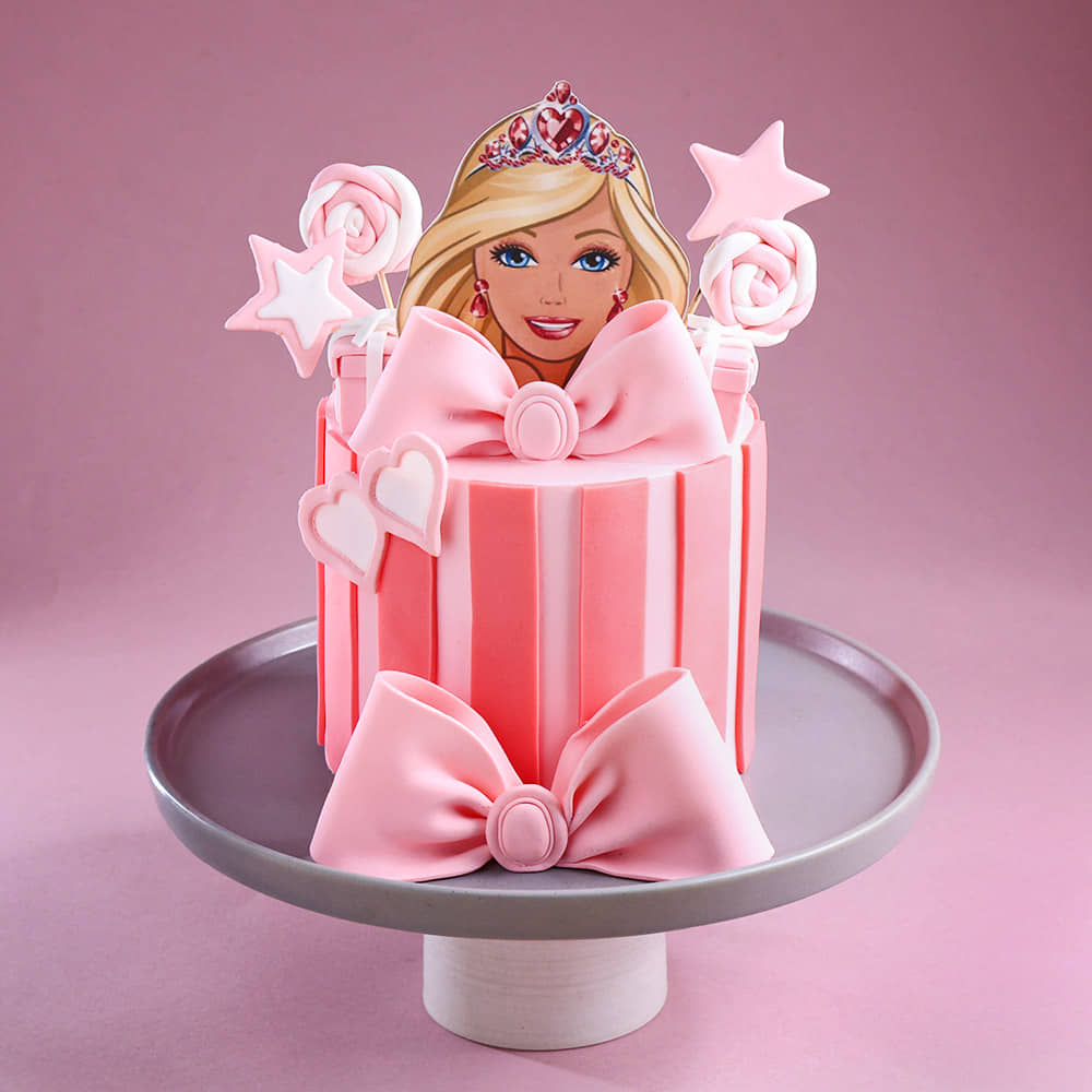 Side View of Princess in Pink Barbie Cake
