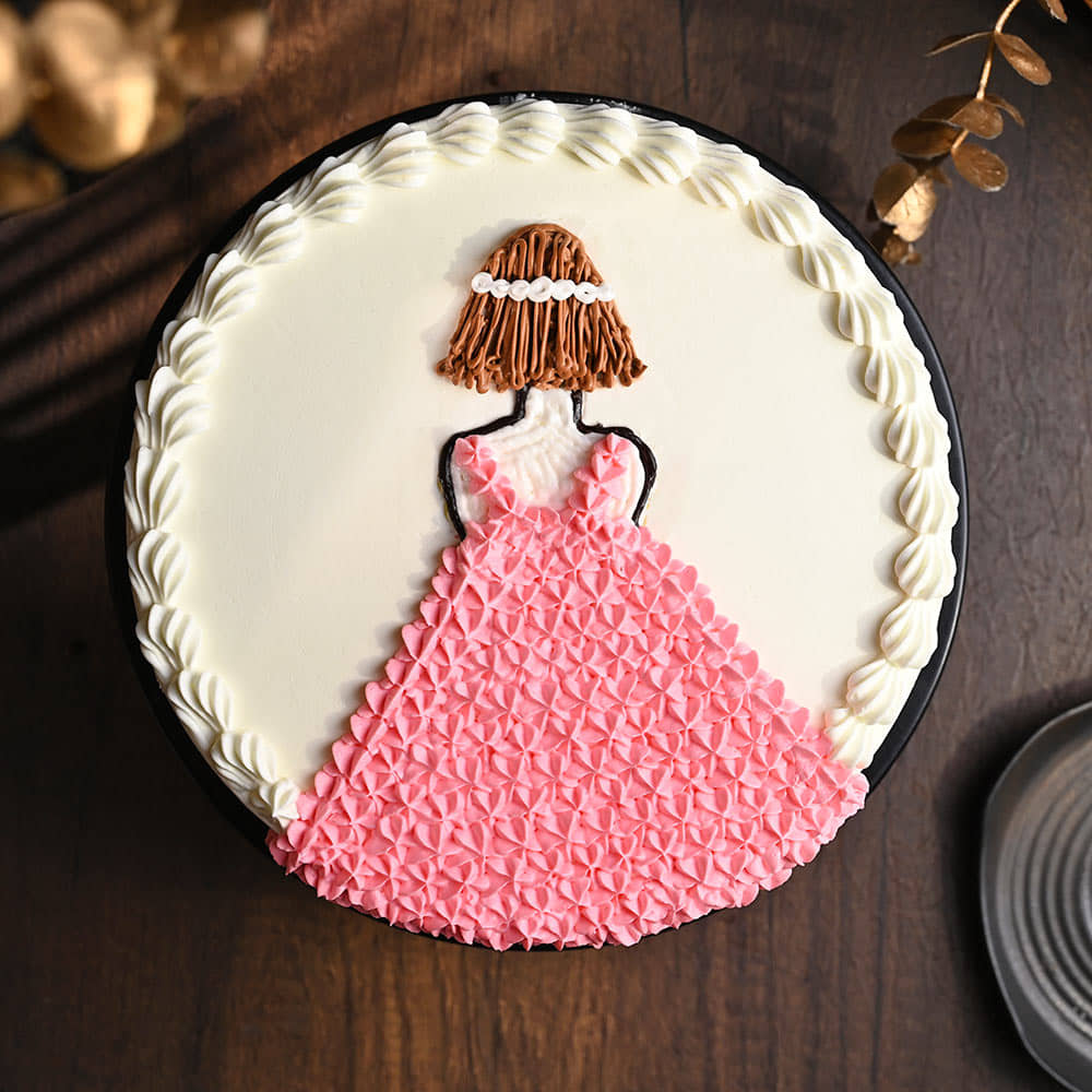 Princess In Pink Gown Theme Cake Top View of Princess In Pink Gown Theme Cake
