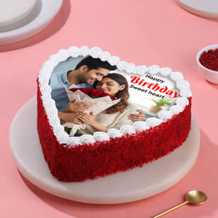 Red Velvet Heart Shape Photo Cake Red Velvet Heart Shaped Photo Cake