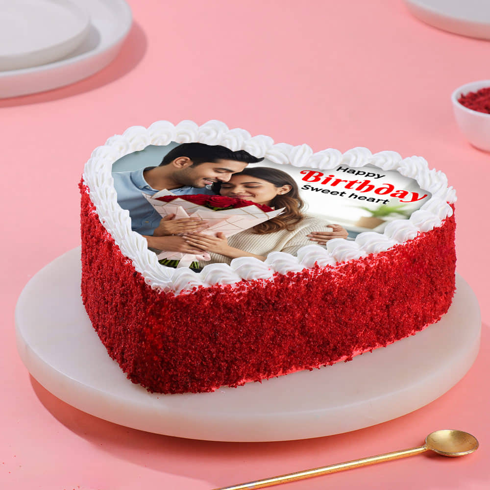 Red Velvet Heart Shape Photo Cake Red Velvet Heart Shaped Photo Cake
