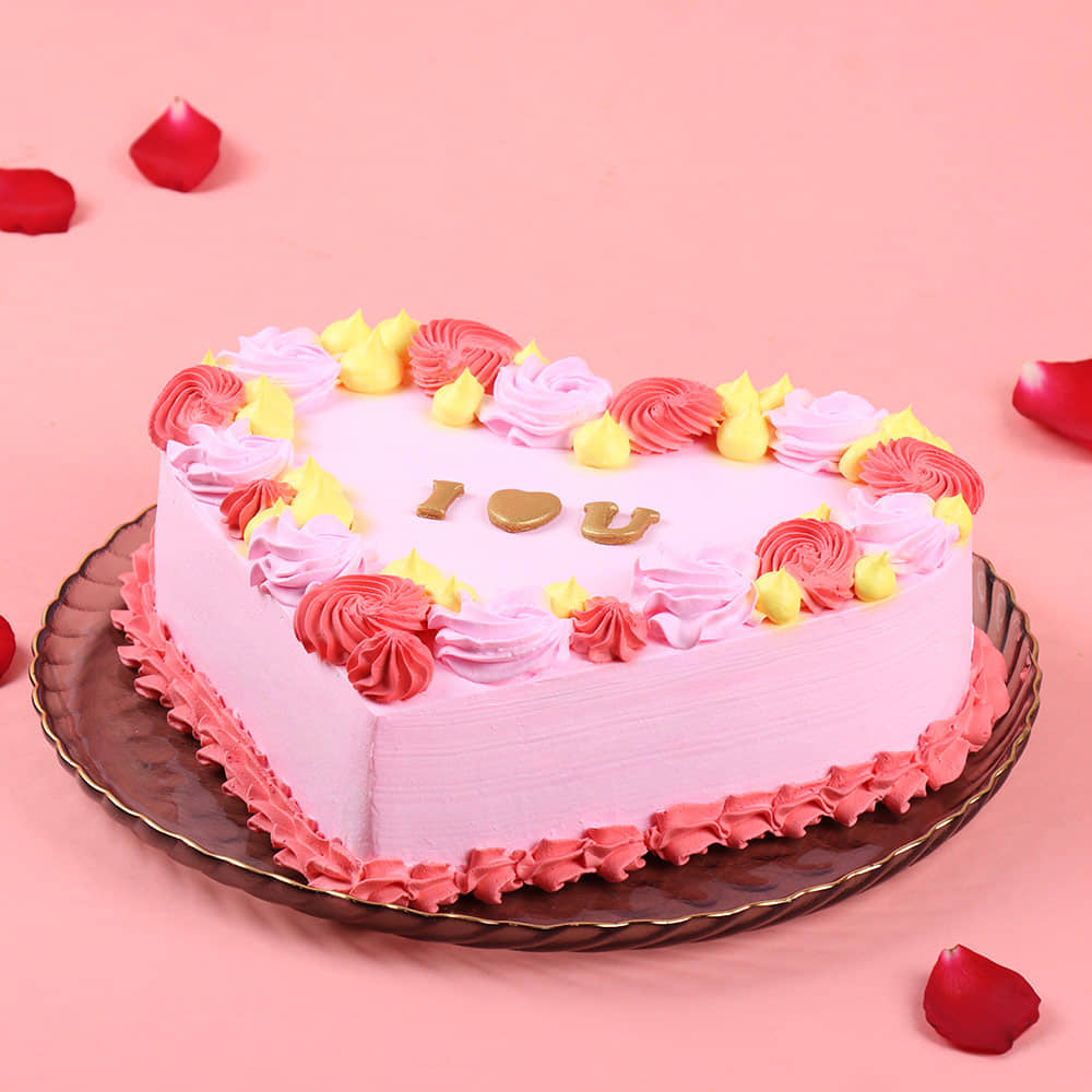 Swirled Romance Heart Cake Front View: Romantic Anniversary Cake