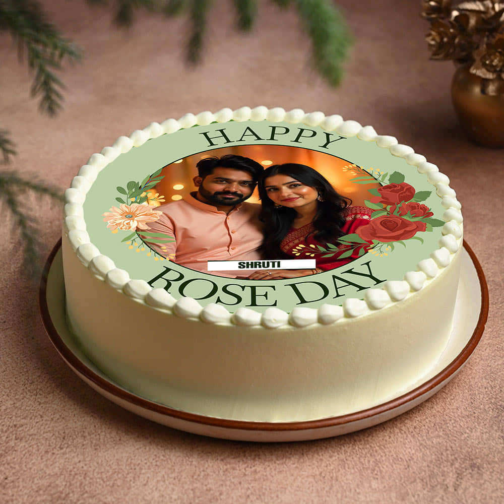 Rose Day Delight Photo Cake Front View of Rose Day Delight Photo Cake