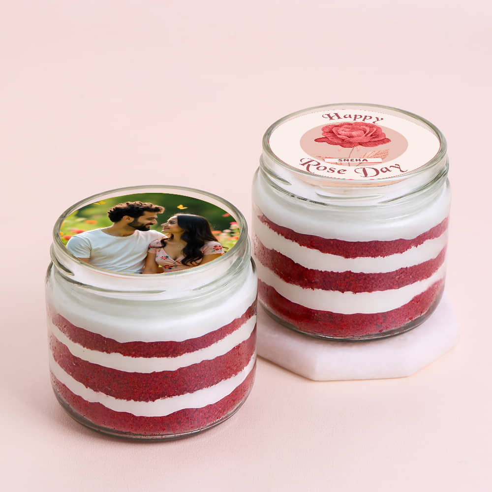 Rose Day Love With Red Velvet Jar Front View of Rose Day Love With Red Velvet Jar