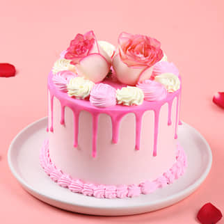 Pastel Rose Drip Cake Rosy Delight Cream Valentine Cake