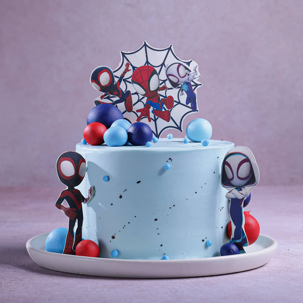Front View of Spiderman Amazing Squad Cake