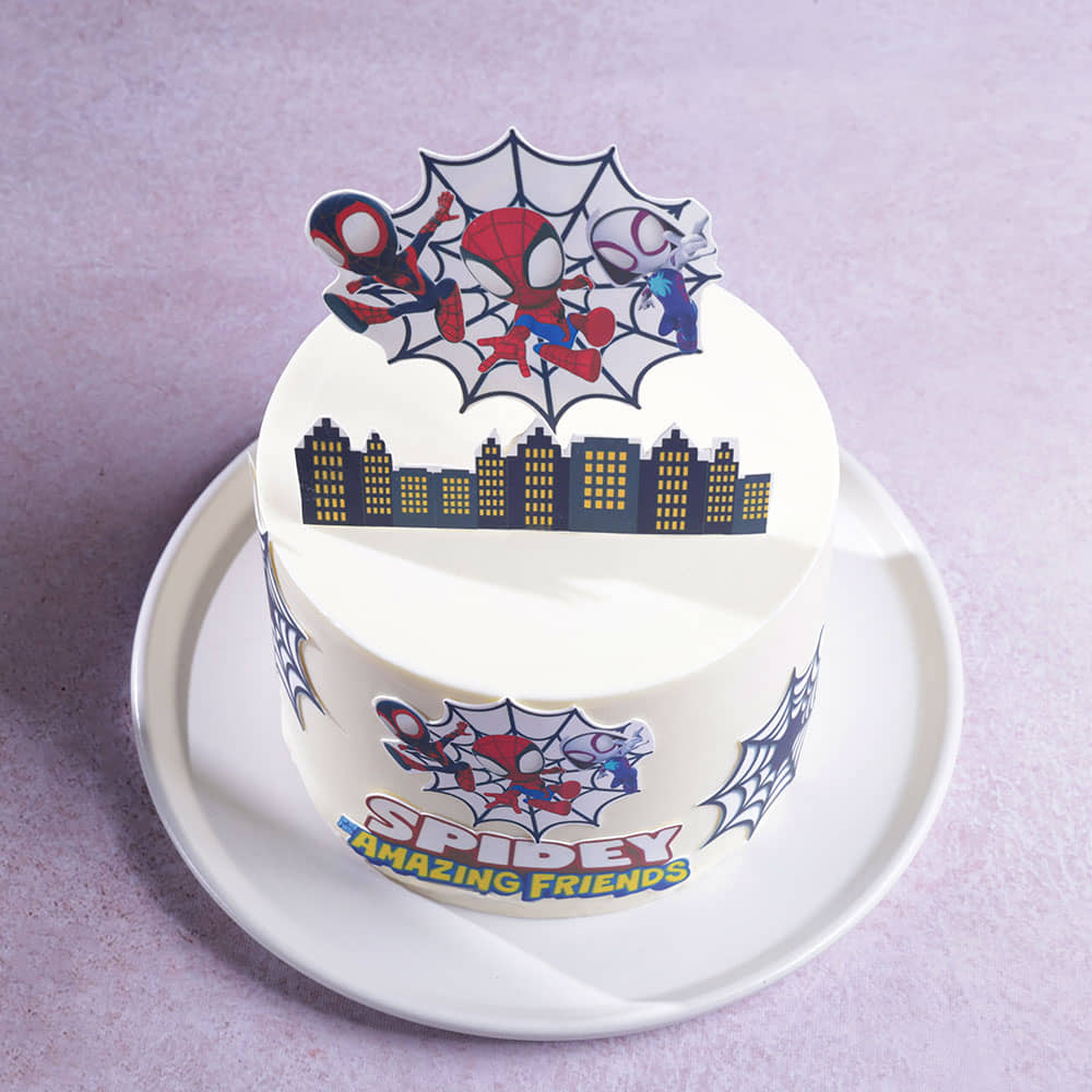Top View of Spiderman N Friends Cake