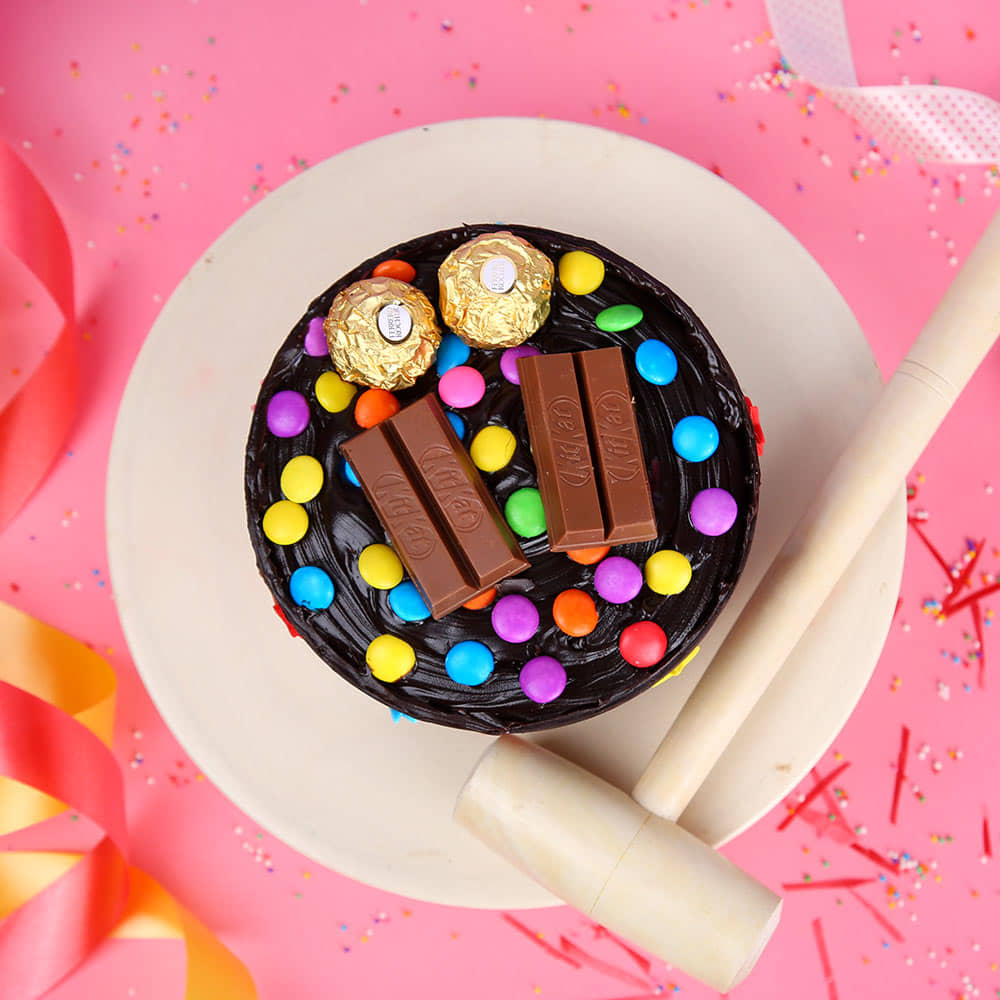 Top View of Chocolate Overload Pinata Cake for Birthday