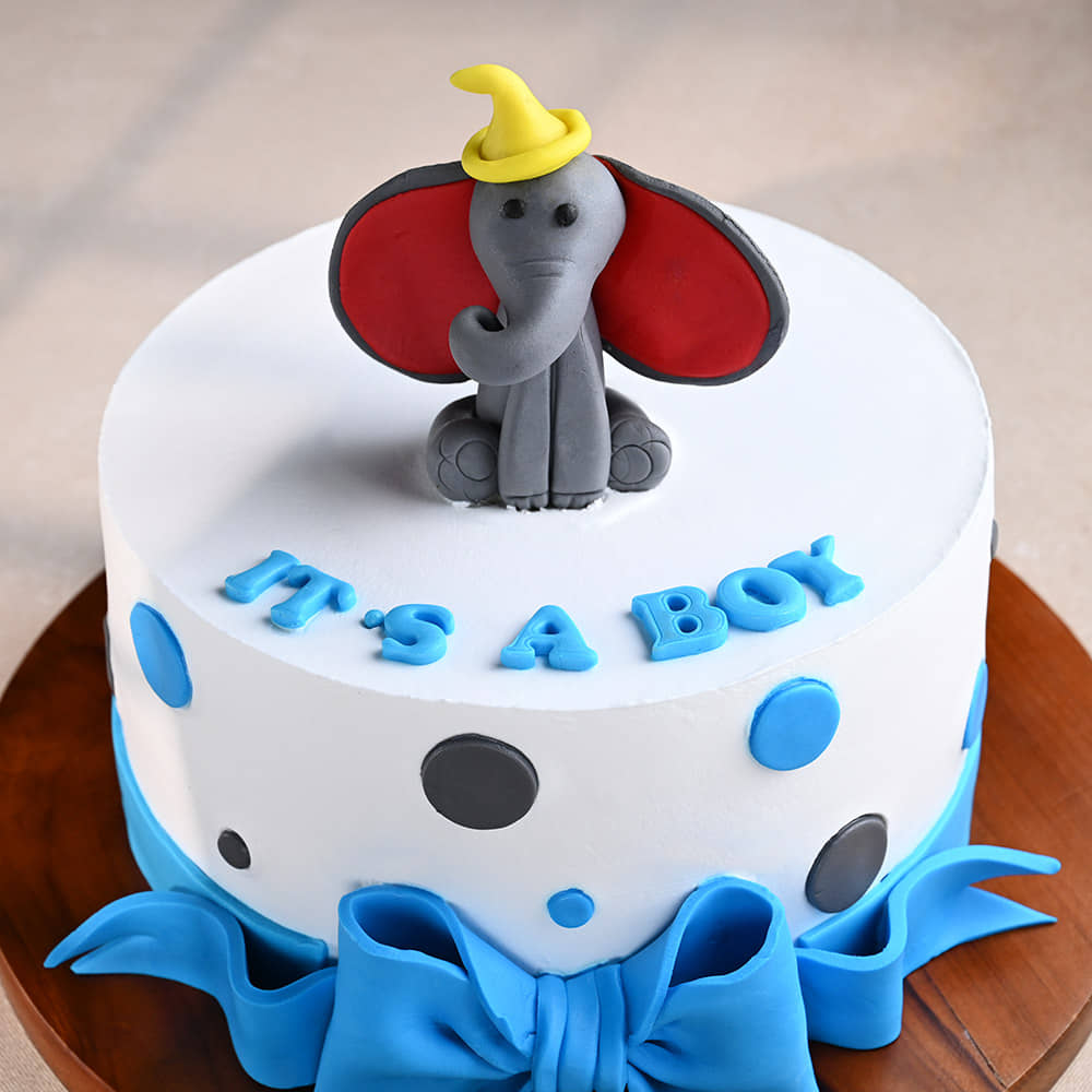 Front View of Baby Boy Celebration Cake