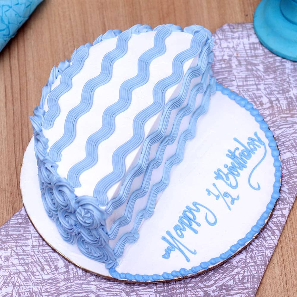 Side View of Half Month Vanilla Celebration Cake