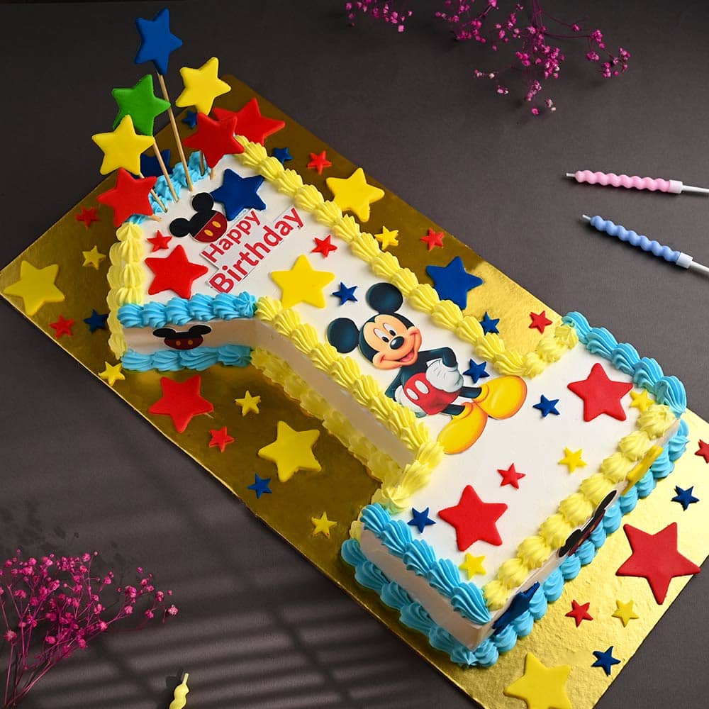 Mickey Mouse First Birthday Cake Far View of Mickey Mouse Poster Cake