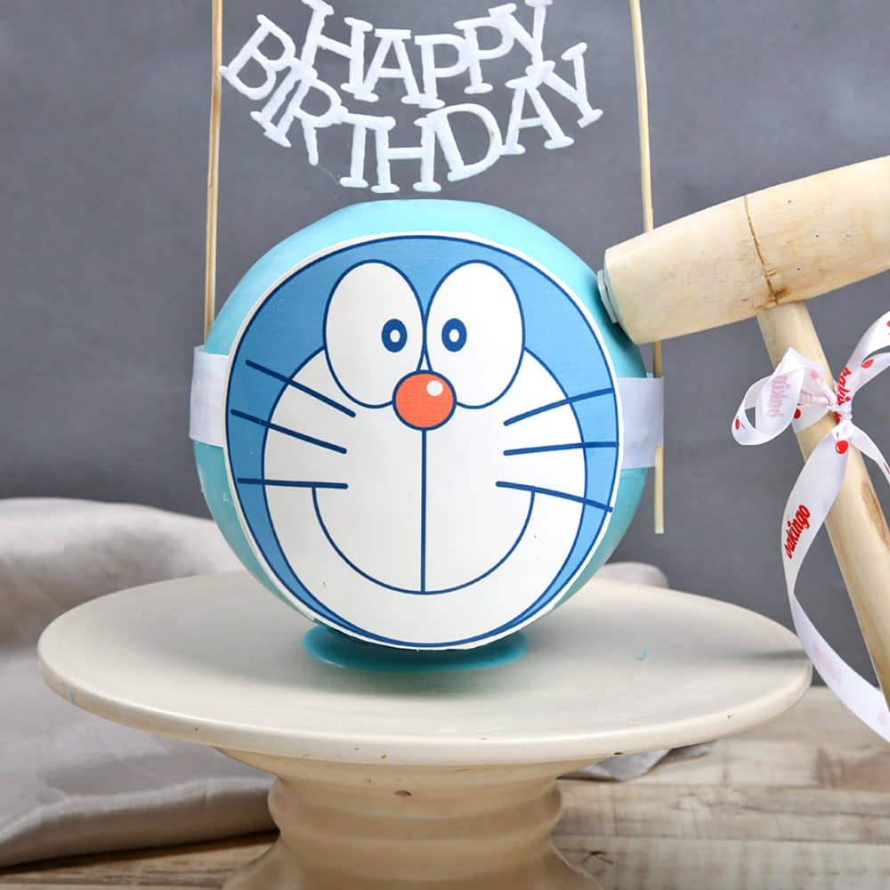 Zoomed View of Pineapple Doraemon Pinata Cake