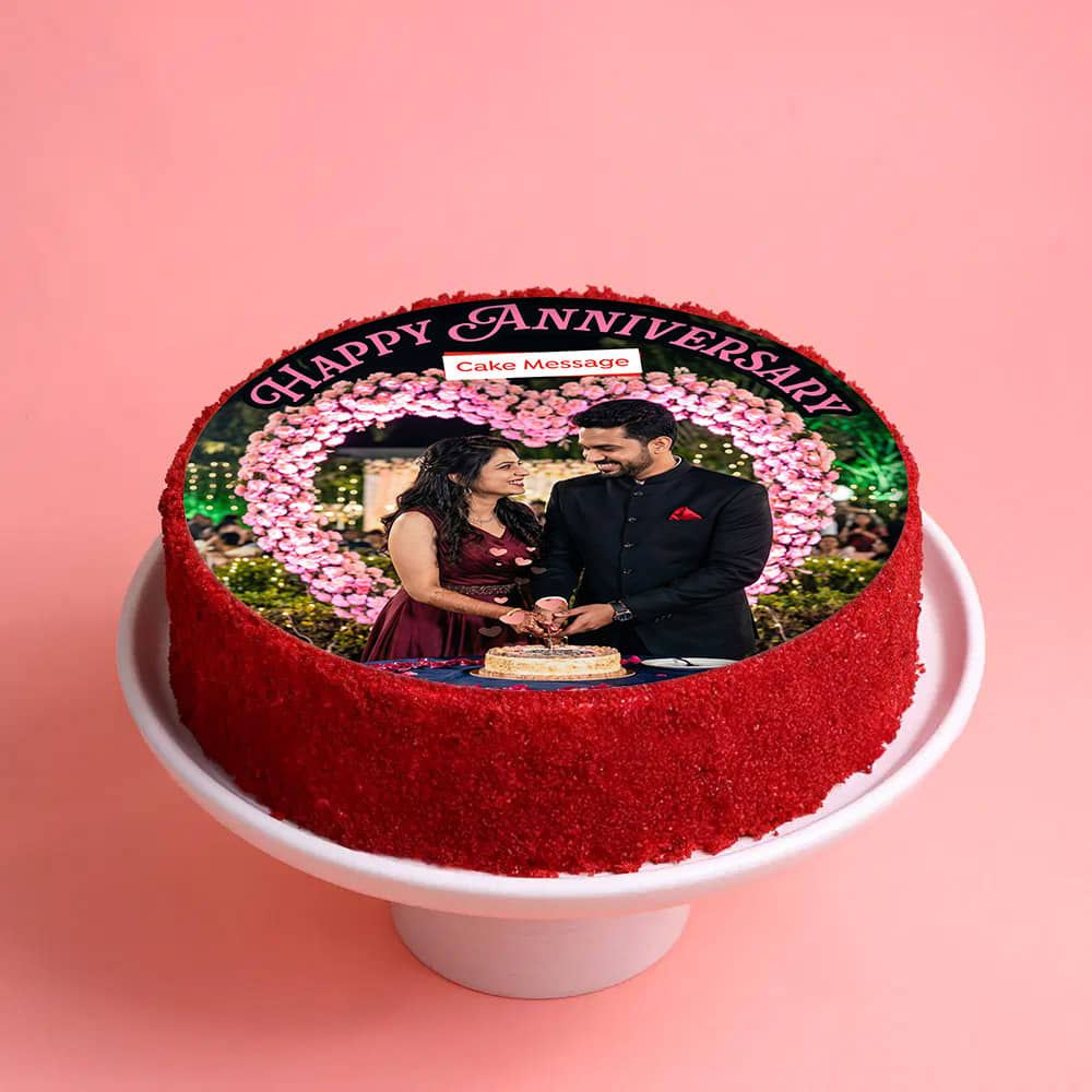 Red Velvet Photo Cake For Anniversary