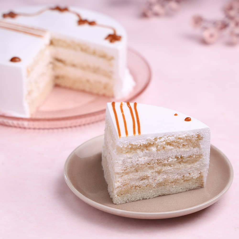 Sliced View of Round Vanilla Caramel Cake