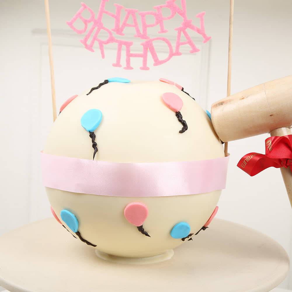 Zoom View of Pineapple Birthday Pinata Cake with Hammer