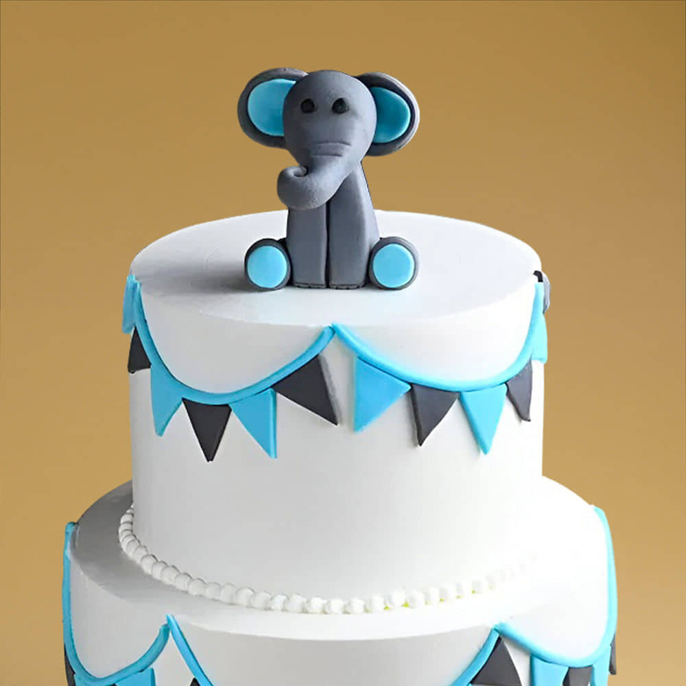 Zoomed-In View of Two Tier Elephant Fondant Cake