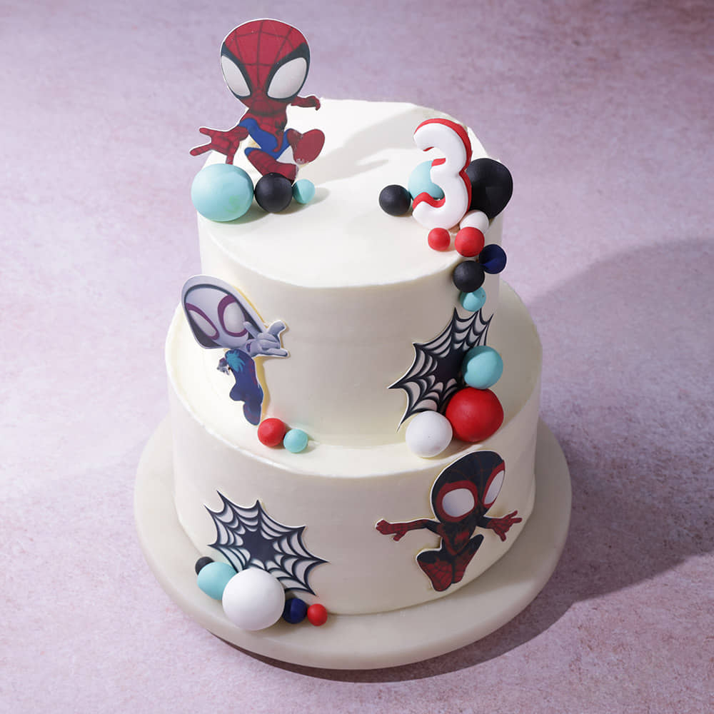 Top View of Two-Tier Spiderverse Cake