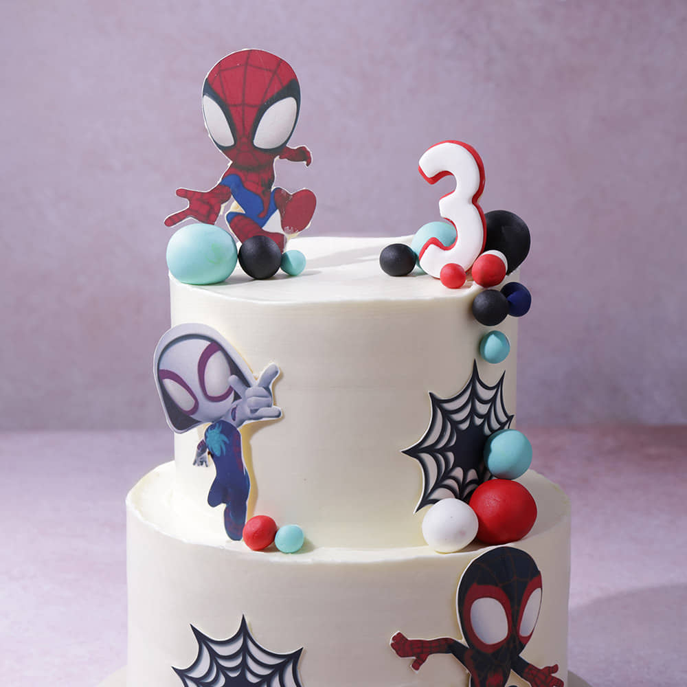 Zoomed View of Two-Tier Spiderverse Cake