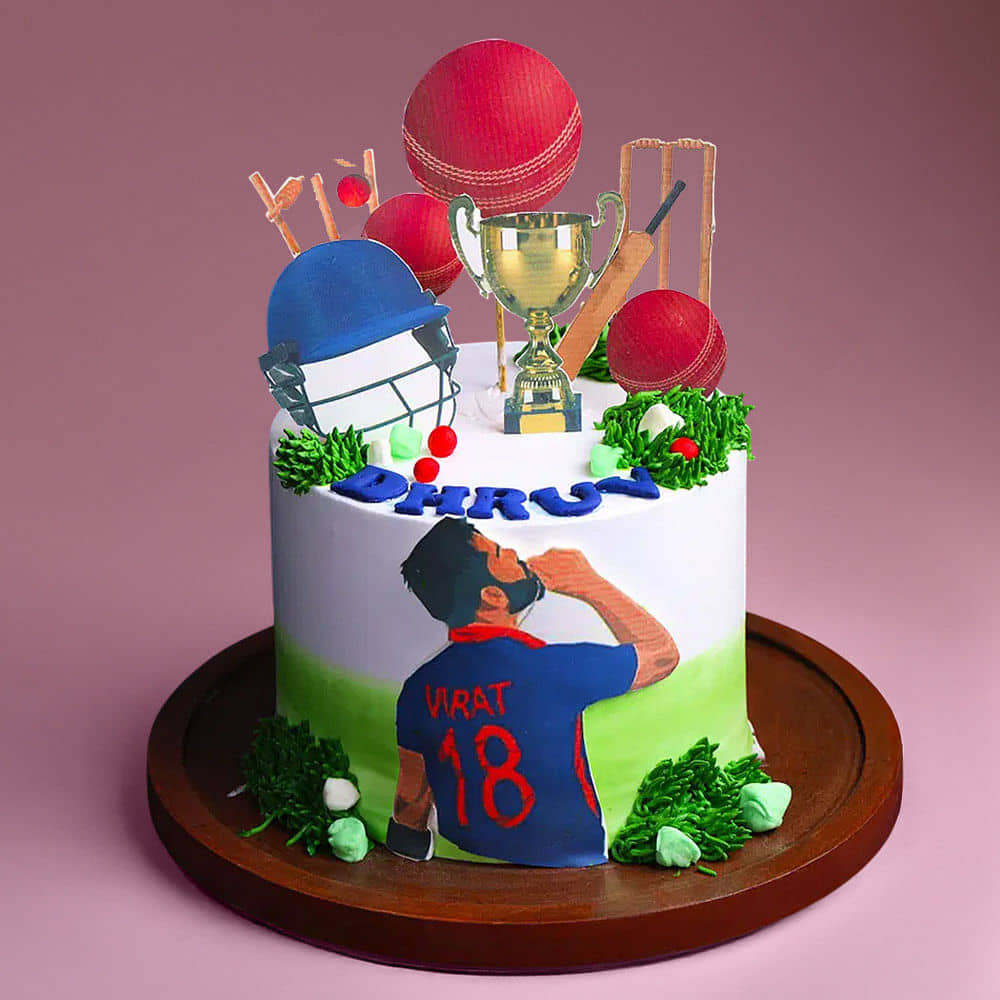 Side View of Virat Cricket Theme Cake