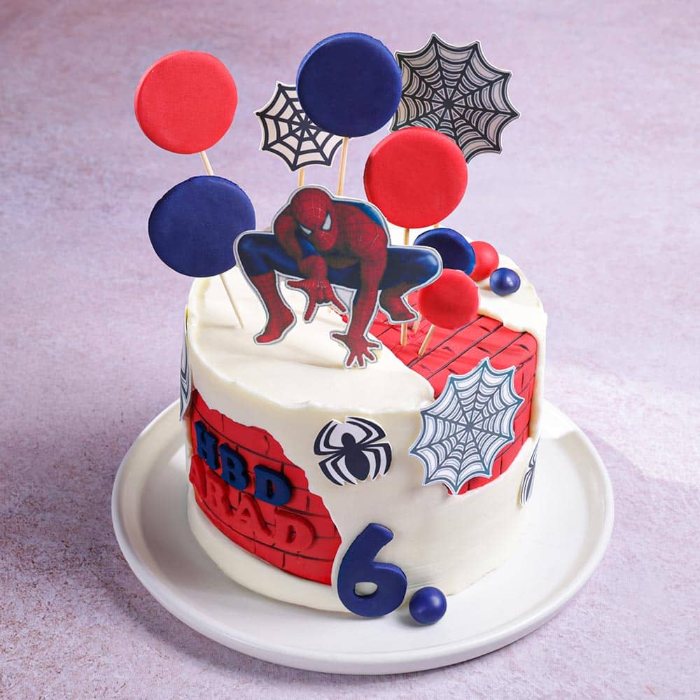 Top View Web Slinger Spiderman Theme Cake