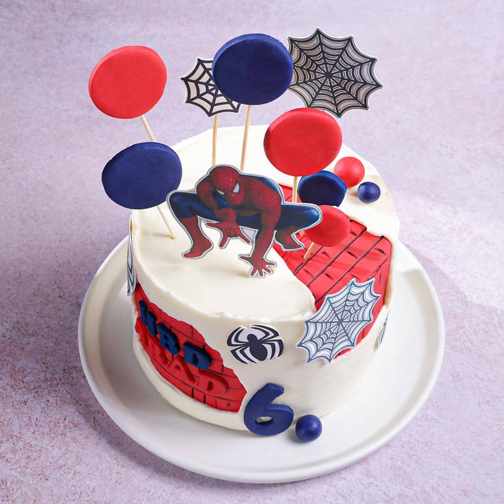 Front View Web Slinger Spiderman Theme Cake