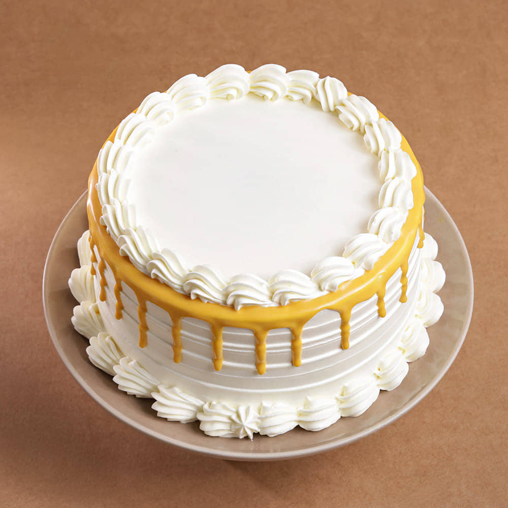 Top View of Yellow Glaze Vanilla Cake